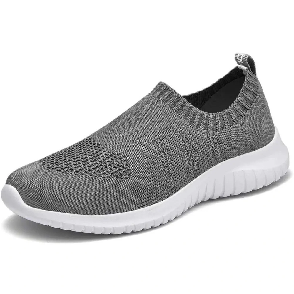 7W NWT-Gray and White Slip-On Sneakers with Knit Upper